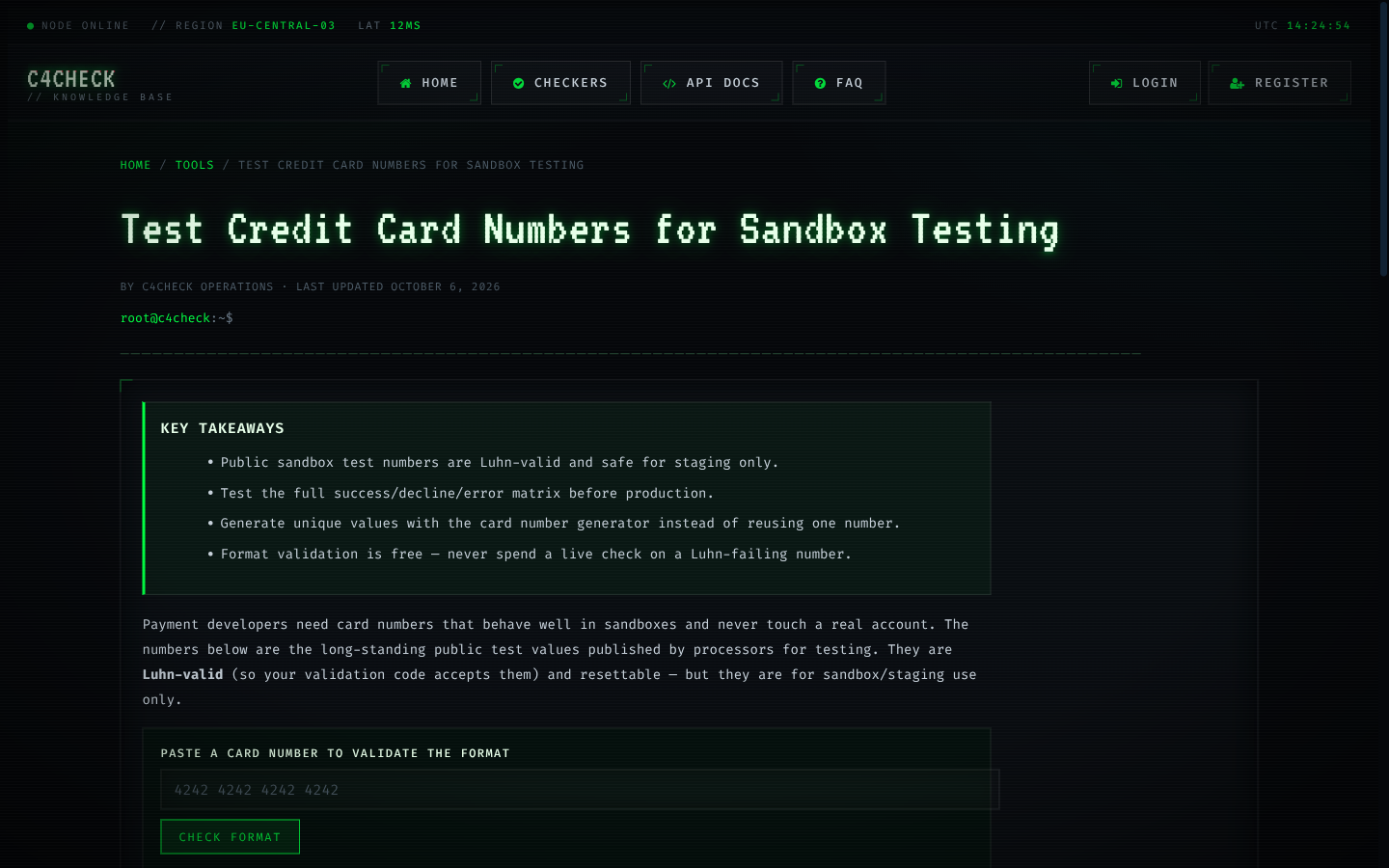 The IBAN Validator (Free Mod-97 Check) tool running on C4CHECK with sample input